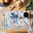 thumbnail image 2 of Ocean Octopus Placemats Set of 4, Summer Coastal Coral Flower Shells Placemats for Dining Table, Place Mats for Kitchen Tabletop, Waterproof Wipeable Dining Table Mats Set, 2 of 9
