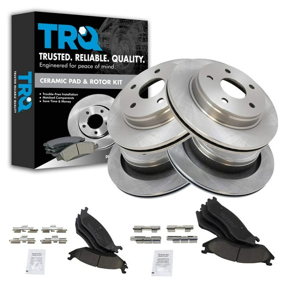 TRQ Front and Rear Brake Pad & Rotor Kit Brake Pads Brake Rotor Ceramic Fits Select 2002-2004 Dodge Ram 1500