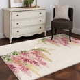 thumbnail image 4 of Pink Floral Washable Area Rugs 4'x6', Watercolor Pink Yellow Wisteria Linen Texture Low Pile Throw Living Room Rug Non-Slip Sturdy Edge Binding Carpet for Indoor Entryway Bedside Kitchen, 4 of 9
