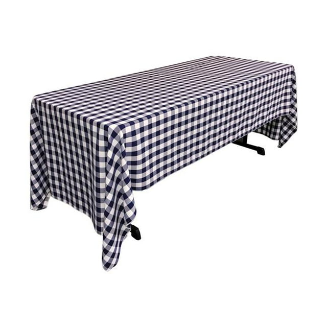 LA Linen TCcheck60x126-NavyK72 Polyester Gingham Checkered Rectangular Tablecloth, White & Navy - 60 x 126 in.
