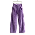 thumbnail image 4 of Karymi Athletic Shorts for Women Solid Plush Fuzzy Wide Leg Pants, Elastic Waist Decorative Button Front Warm Fluffy Long Trousers, 4 of 5