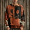 thumbnail image 2 of Kopltyrfg Halloween Sweater Men Stitched Print Spooky Pumpkin Face Sweatshirt Patchwork Vintage Big and Tall Hoodie Winter Holiday Costumes Saffron L, 2 of 6