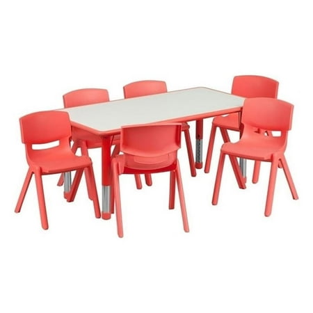Bowery Hill Plastic Activity Table Set with 6 Stacking Chairs in Red