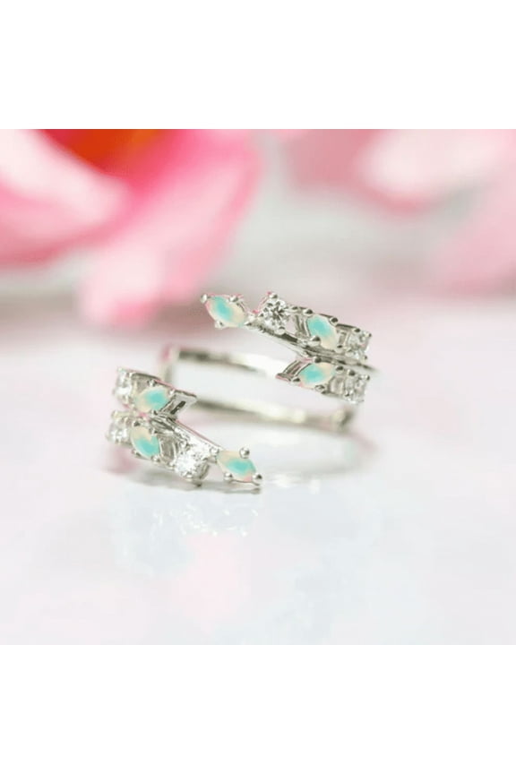 1.35 Ct Marquise & Round Cut Opal Diamond Ring Wrap Enhancer- Unique Leaf Floral Wedding Ring