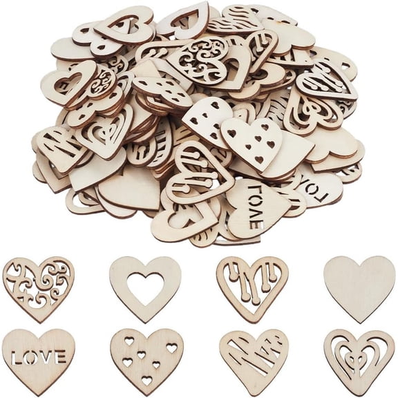 200Pcs Unfinished Wood Shapes Mini Heart Wood Cutouts Bulk Natural Unfinished Love Shaped Blank Small Cabochons Ornaments Slices for DIY DIY Crafts Painting Home Party Decorations Accessories