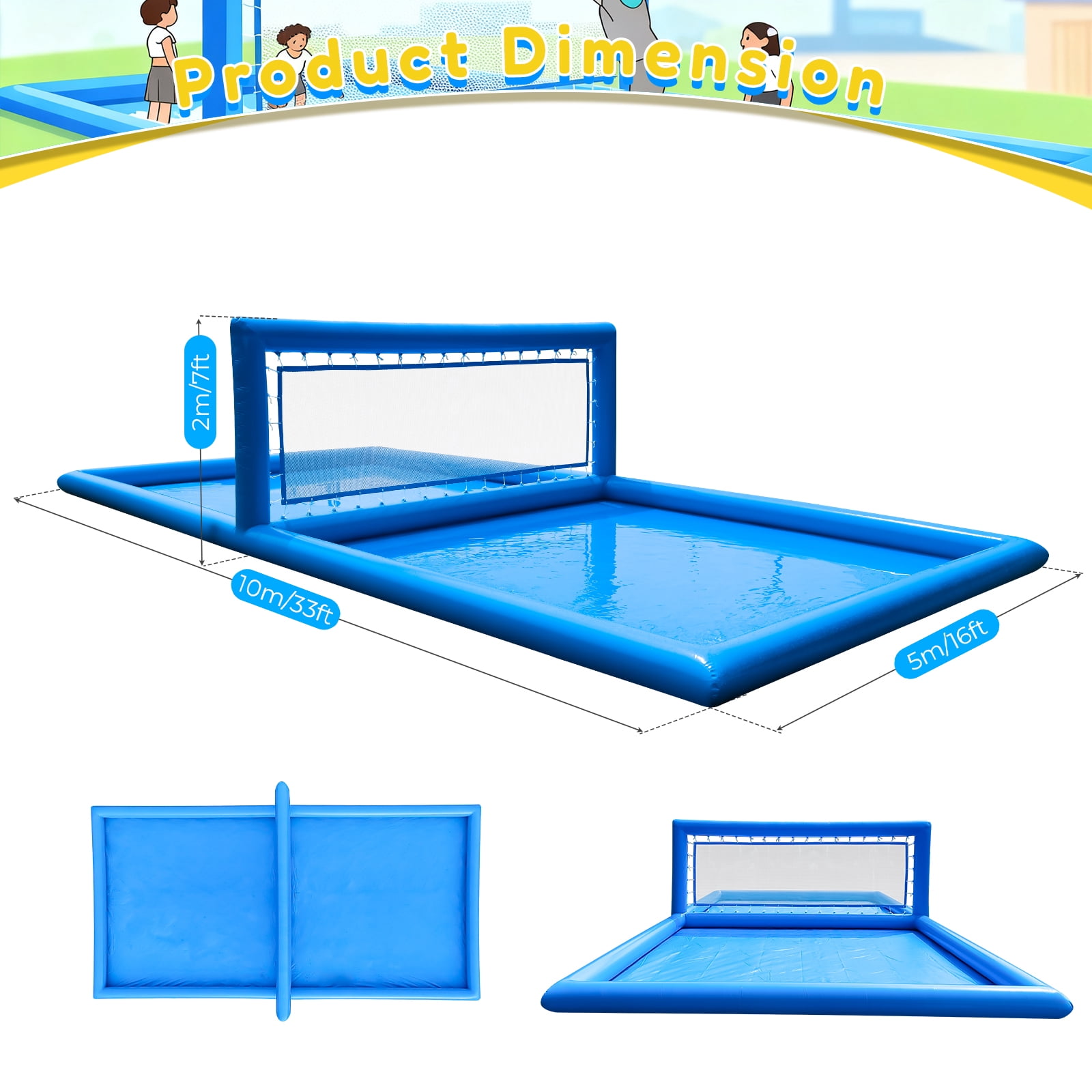 TRYSET 33x16.5x7FT Inflatable Volleyball Pool Court with 800W Air Pump, Commercial PVC Outdoor Water Game for Backyard Beach & Family Fun