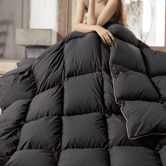 KAKABELL Luxury Goose Feather & Down Comforter California King Size, 60% Cotton 40% Polyester Cover, Premium White Goose Feather & Down Fill, 3D-Baffle Box Design, Fluffy and Lightweight, 98" x 108"