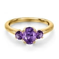 thumbnail image 3 of Gem Stone King 18K Yellow Gold Plated Silver Purple Amethyst Engagement Ring for Women | 1.07 Cttw | Oval 7X5MM | Gemstone February Birthstone | Size 6, 3 of 6
