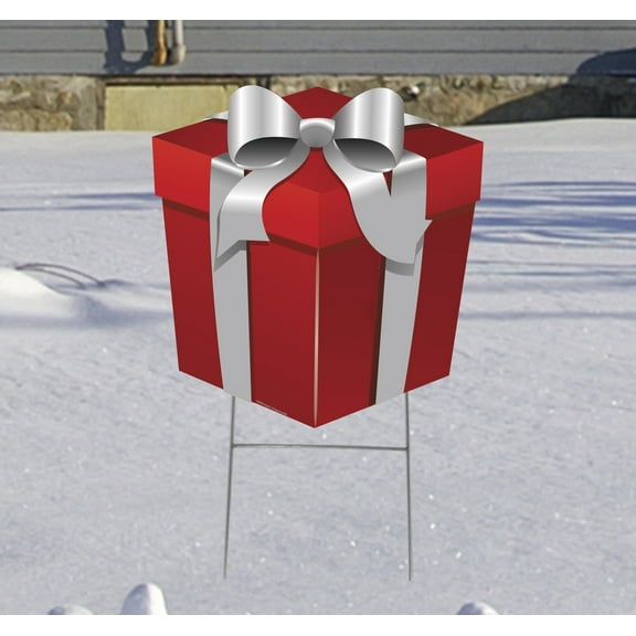 Red Silver Bow Present Yard Sign