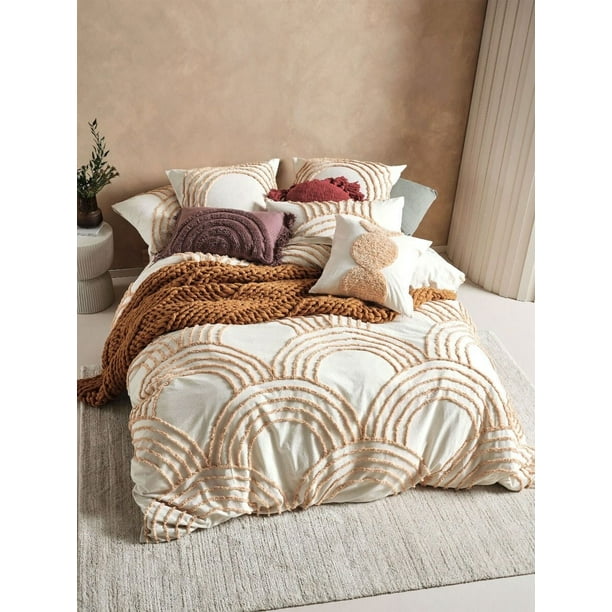 Vinsan International Hand Tufted Cotton Duvet Cover Set off White Color Zip Closure, 3 Pieces