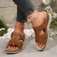 thumbnail image 5 of Orthopedic Sandals for Women Womens Wedge Sandals Wedge Sandals for Women Dressy Low Heel Slip On Sandals with Arch Support Summer Casual Comfortable Walking Platform Slide Shoes Brown 9, 5 of 6