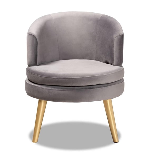 Bowery Hill Grey Velvet Fabric Upholstered and Gold Finished Wood Accent Chair