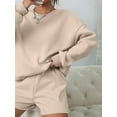 thumbnail image 2 of Tsseiatte Women Pajamas Set 2 Pieces Loungewear Suits Solid Color Long Sleeve Sweatshirts Tops and Shorts Sleepwear Outfits, 2 of 6