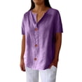 thumbnail image 2 of SCHUHLAND Women's V-Neck Button-Down T-Shirt - Casual Loose Fit Long Sleeve Top, Elegant Spring Autumn Blouse, Fashionable Pullover, S-5XL, 2 of 7