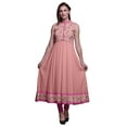 thumbnail image 1 of Bimba Kurti Longue Indienne à Rayures Pêche pour Femmes Tenue de Fête Imprimée Sans Manches Robe Anarkali Kurti Petite, 1 of 6