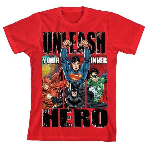 The Justice League Unleash Your Inner Hero Youth Red Graphic Tee-Medium