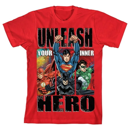 The Justice League Unleash Your Inner Hero Youth Red Graphic Tee-XS