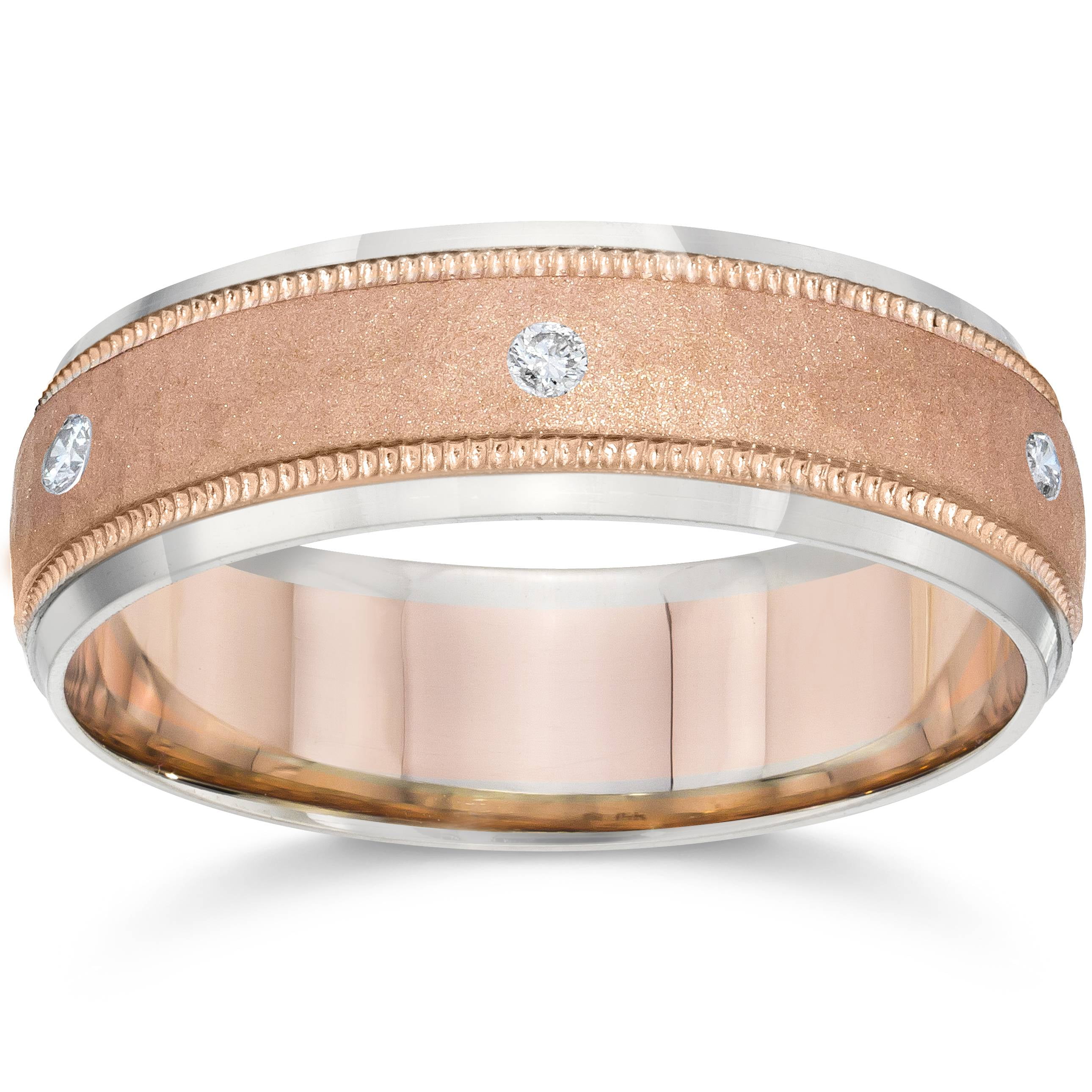 14k Solid White Gold 6 mm Round Cut Diamond Men's Wedding Band Ring