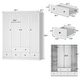 thumbnail image 7 of KULAGAGA Large Wardrobe Armoire with Multi-Tier Shelves, 5 Drawers, Hanging Rod & 4 Louver Doors, Wooden Closet Storage Cabinet for Bedroom, White, 7 of 7
