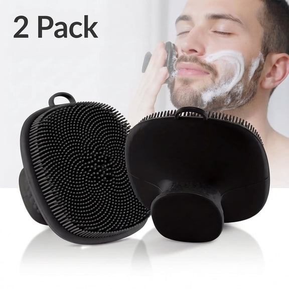 2-Pack Silicone Face Scrubber - Manual Waterproof Facial Cleansing Brush For Men & Women, Soft Exfoliating Face Wash Brush, Black