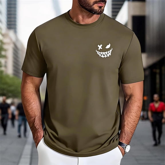 BUWTTED Men's T Shirts Funny Small Print Casual Short Sleeve Basic Tees Comfortable Breathable Daily Wear Loose Green Shirt L
