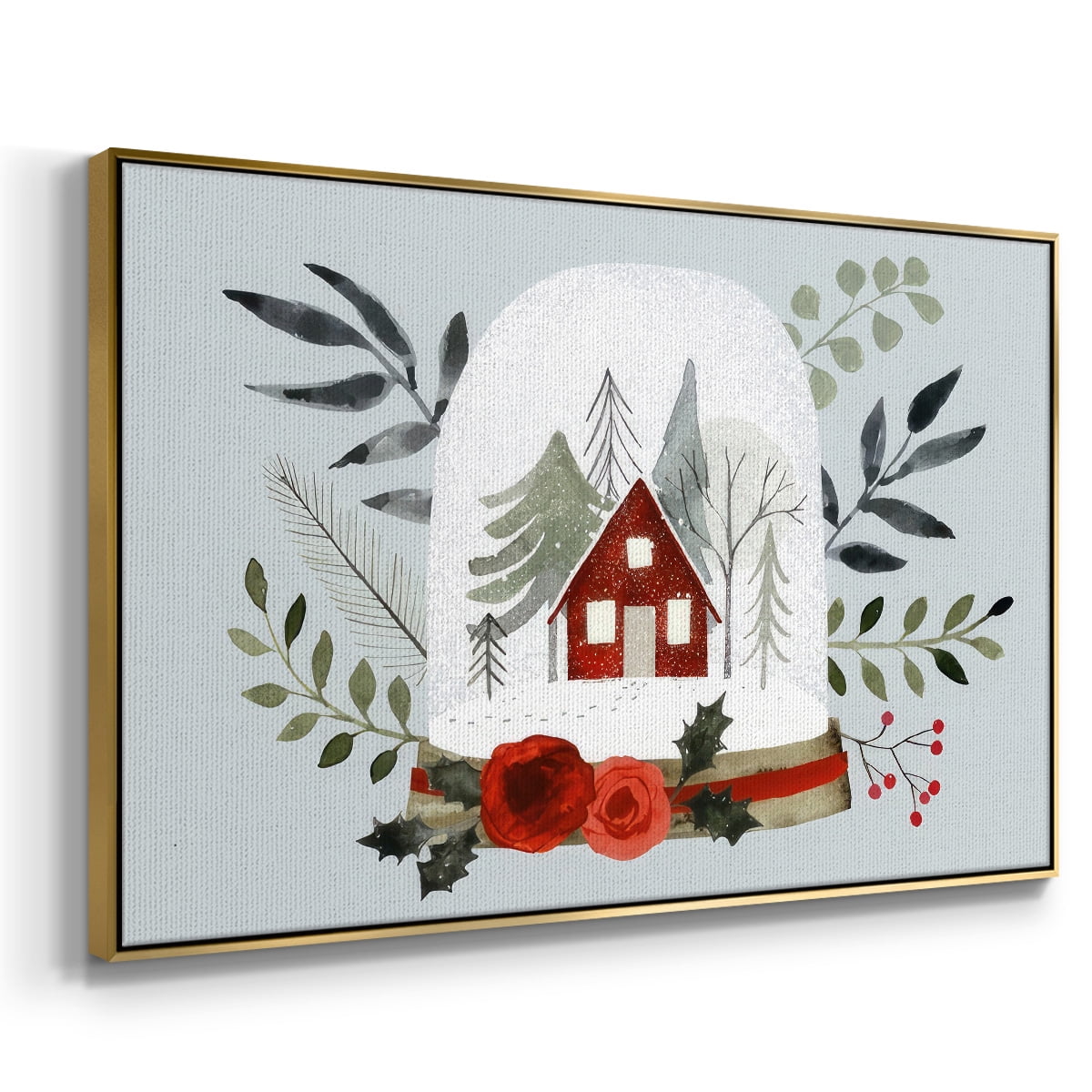 Snow Globe Village Collection A - Framed Gallery Wrapped Holiday Canvas - 17 x 25 - Gold Frame