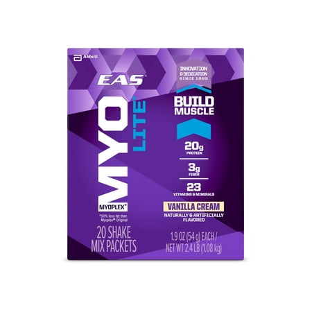 EAS Myoplex Lite Protein Shake Powder Packets, Vanilla Cream, 1.9 oz (Pack of 20)