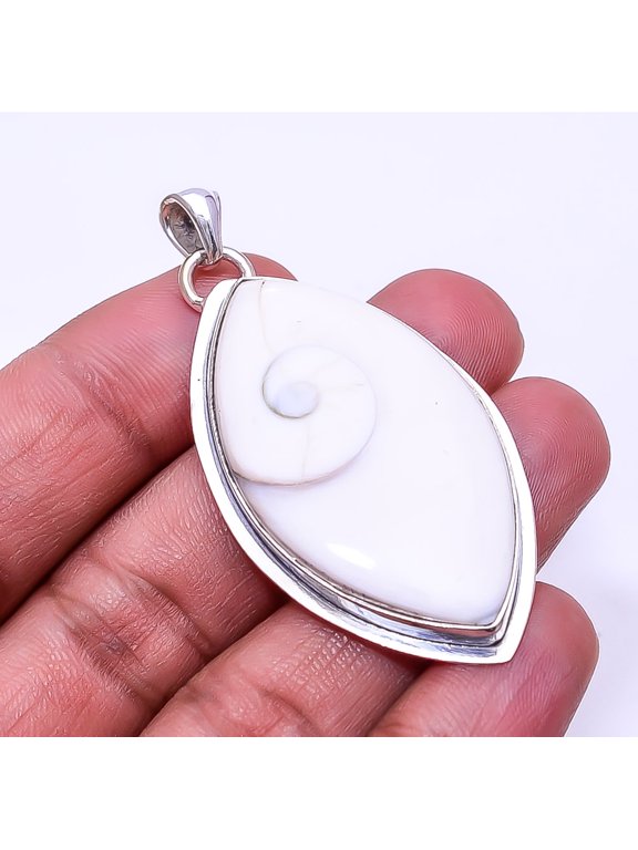 Shiva Eye Shell-Turkey 925 Sterling Silver Pendant 2.34", Off White Shiva Eye Shell Pendant P_9362_373_10