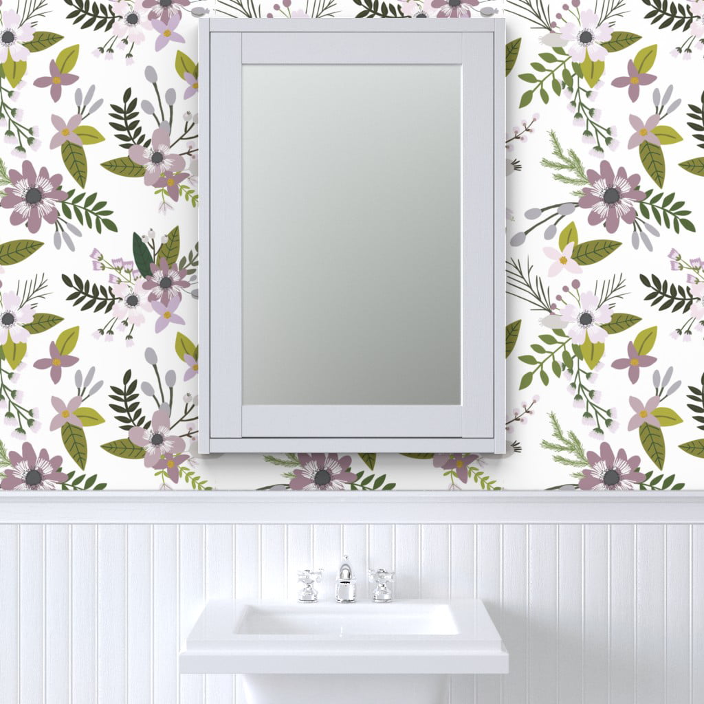 Peel-and-Stick Removable Wallpaper Greenery And Lavender Violet Green Floral