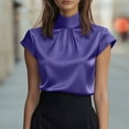 thumbnail image 5 of Womens Tops Under $10 Silk Blouses for Women Casual Short Sleeve Shirt Mock Neck Elegant Pleated Silk Shirts Dressy Business Office Work Tops Purple L, 5 of 6