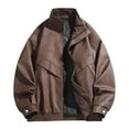 thumbnail image 2 of Txeol Leather Bomber Jacket Men Vintage Motorcycle Jackets Full Zip Long Sleeve Lightweight Coat with Pockets 2025,Brown,M, 2 of 4