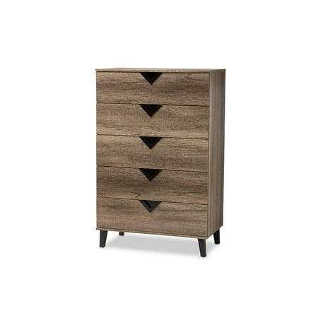 Baxton Studio Wales Contemporary Light Brown Wood 5 Drawer