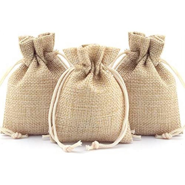 Paquete de 50 bolsas de regalo con cordón de arpillera, bolsas de arpillera, bolsas de caramelos, bolsas de caramelos para bodas de Navidad y envoltorios de bricolaje (2,7 x 3,5 pulgadas - 9 x 7 cm, JAMW Sencillez