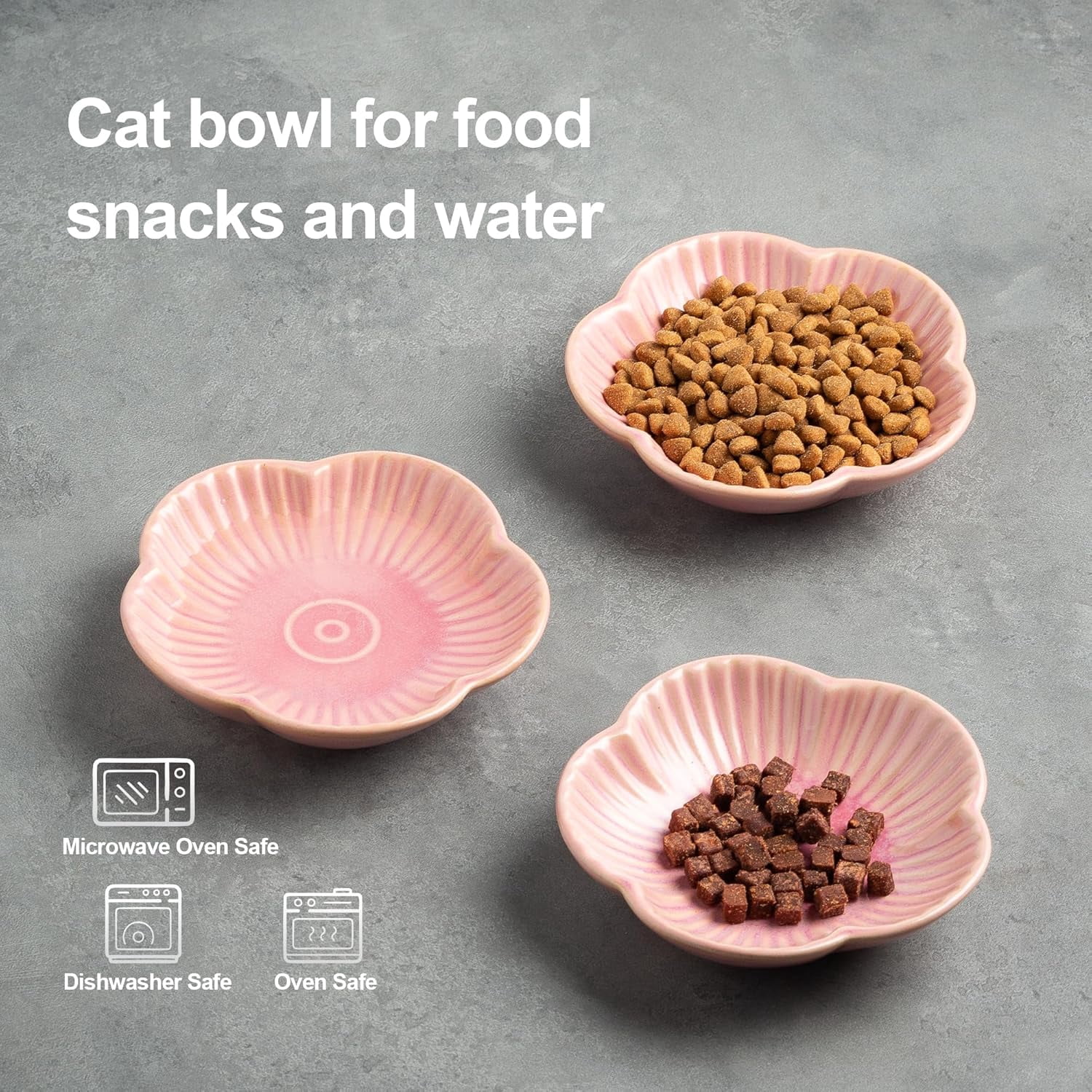 Cat Food Bowls, Ceramic Pet Plates, Cat Dish for Food, Water and Snack, 4.72 Inch, Indoor and Outdoor Use, Kitten Puppy and Small Animals Bowls Set of 3 (Pink)