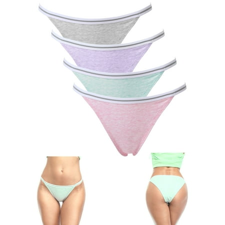 Charmo Women's Cotton Underwear Stretch Bikini Panties High Cut Briefs Low Rise 4 Packs