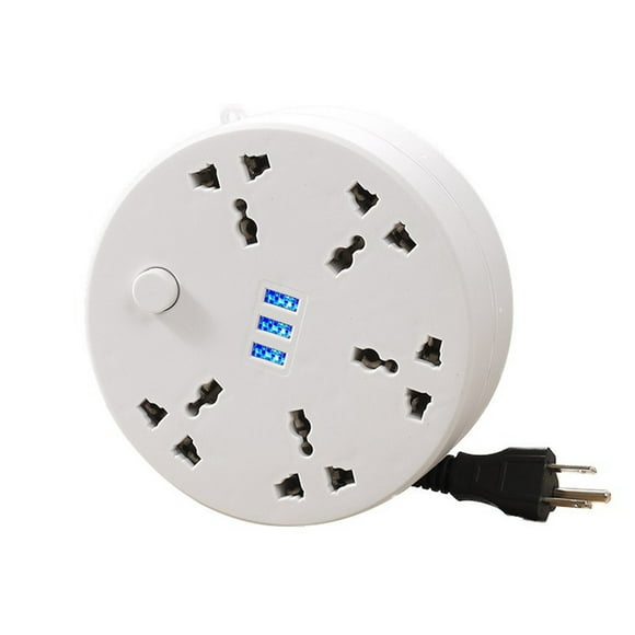 Barre d'Alimentation avec Ports USB Cordon d'Extension 6,56 Pi 5 Prises CA 3 Ports USB-A Design Circulaire Compact avec Lampe DEL Intégrée et Rangement pour Câble Rotatif