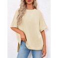thumbnail image 2 of Womens Oversized T Shirts Summer Casual Loose Fit Striped Knit Batwing Sleeves Tunic Tops, 2 of 6