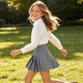 thumbnail image 6 of Girls 2-Piece Preppy School Uniform Set, White Long Sleeve Button-Down Shirt & Pleated Skirt with Liner, 3-15Y Kids Casual Outfit for Back to School Gray 13 Years, 6 of 9