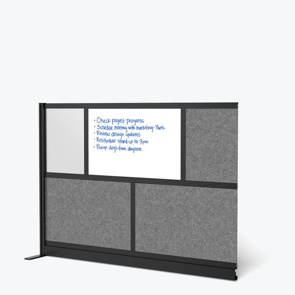 Luxor Workflow Modular Wall Room Divider System - Black Frame - 70" x 48" Add-On Wall with Whiteboard, Freestanding