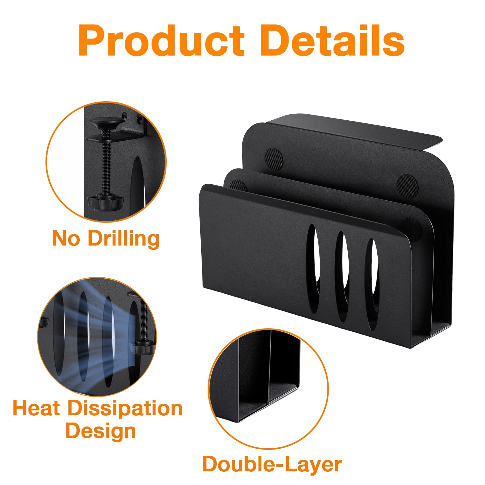 Laptop Holder, DOUBLE-LAYER Side Desk Organizer for Laptop Storage, Under Desk Tray for Laptop (Black)