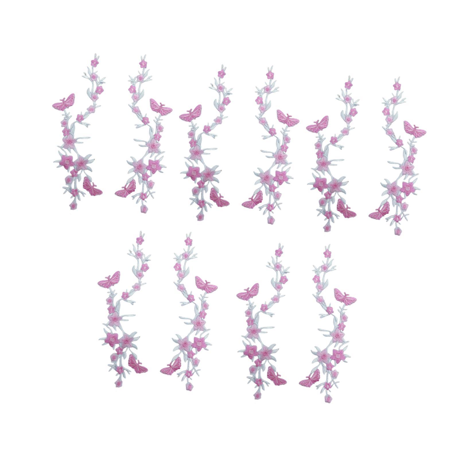 FVDPWYE 10 Pieces Butterfly Flower Embroidered Iron on Patches for Bag Clothes Pants pink
