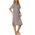 thumbnail image 4 of INSPIRAR CHIC Vestido de camiseta de manga corta casual para mujer, camisón, pijama básico, vestido midi tipo camisa, color púrpura, 4 of 6