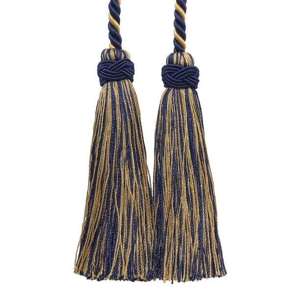 Double Tassel / Gold, Navy Blue / Tassel Tie with 4 inch Tassels, 26