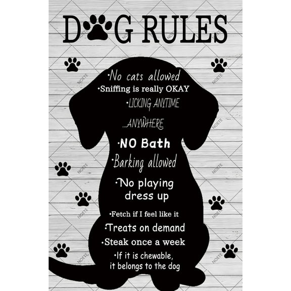 Noete Dog Rules Signs Funny Metal Tin Sign, 8x12 Inch Rustic Farmhouse Wall Decor for Pet Lovers, Home & Office