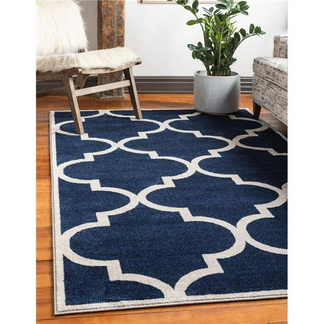 Unique Loom 3135716 10 x 13 ft. Austin Trellis Rectangle Rug, Navy Blue