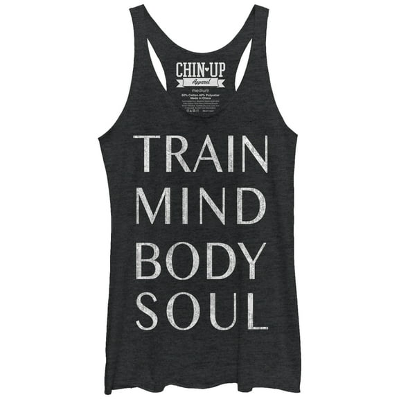 Women's CHIN UP Train Mind Body Soul Racerback Tank Top Black Heather Large