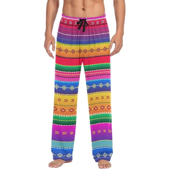 Mexican Serape Stripes Ghost Pajama Pants, Men's Lounge Pants Light with Drawstring and Pockets, Christmas New Year Birthday Father's Day Gifts, XX-Large