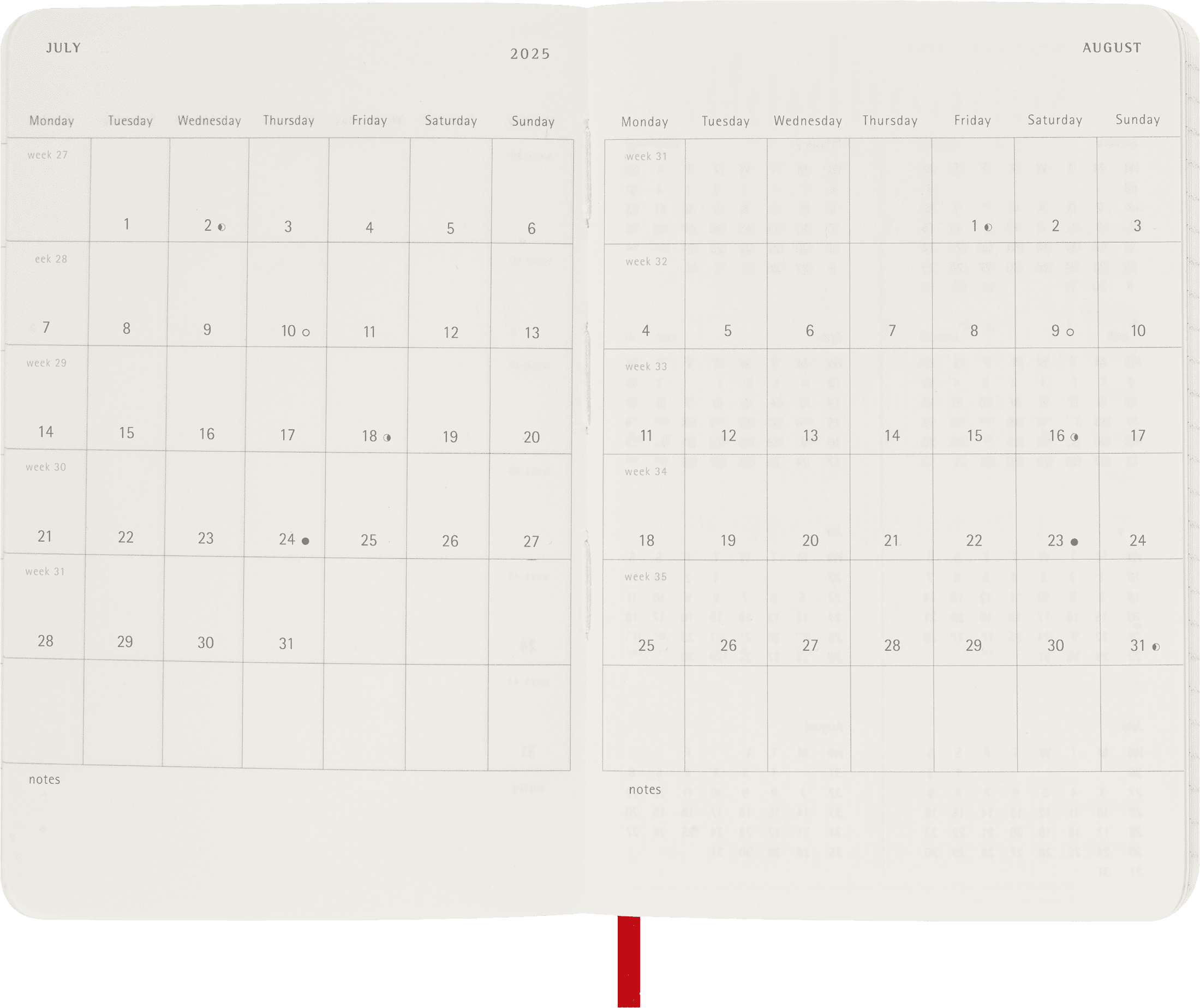 Moleskine Classic 12 Month 2025 Weekly Planner, Soft Cover, Pocket (3.5" x 5.5"), Scarlet Red, 144 Pages