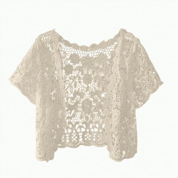 Gvdentm Women's Lightweight Cardigans Summer Crochet Short Sleeve Boho Oversized Open Front Knitted Cardigan for Women(Beige,One Size)