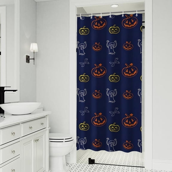 Halloween Doodle Icons Pattern Shower Curtain 36"x72" ,Bathroom Decorative Shower Curtains Set with 12 Hooks,Modern Waterproof Washable Shower Curtain